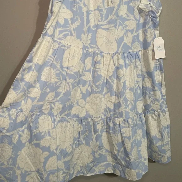 Time and Tru Women’s Blue and White Floral Tiered Mini Dress Medium BNWT - Picture 2 of 6